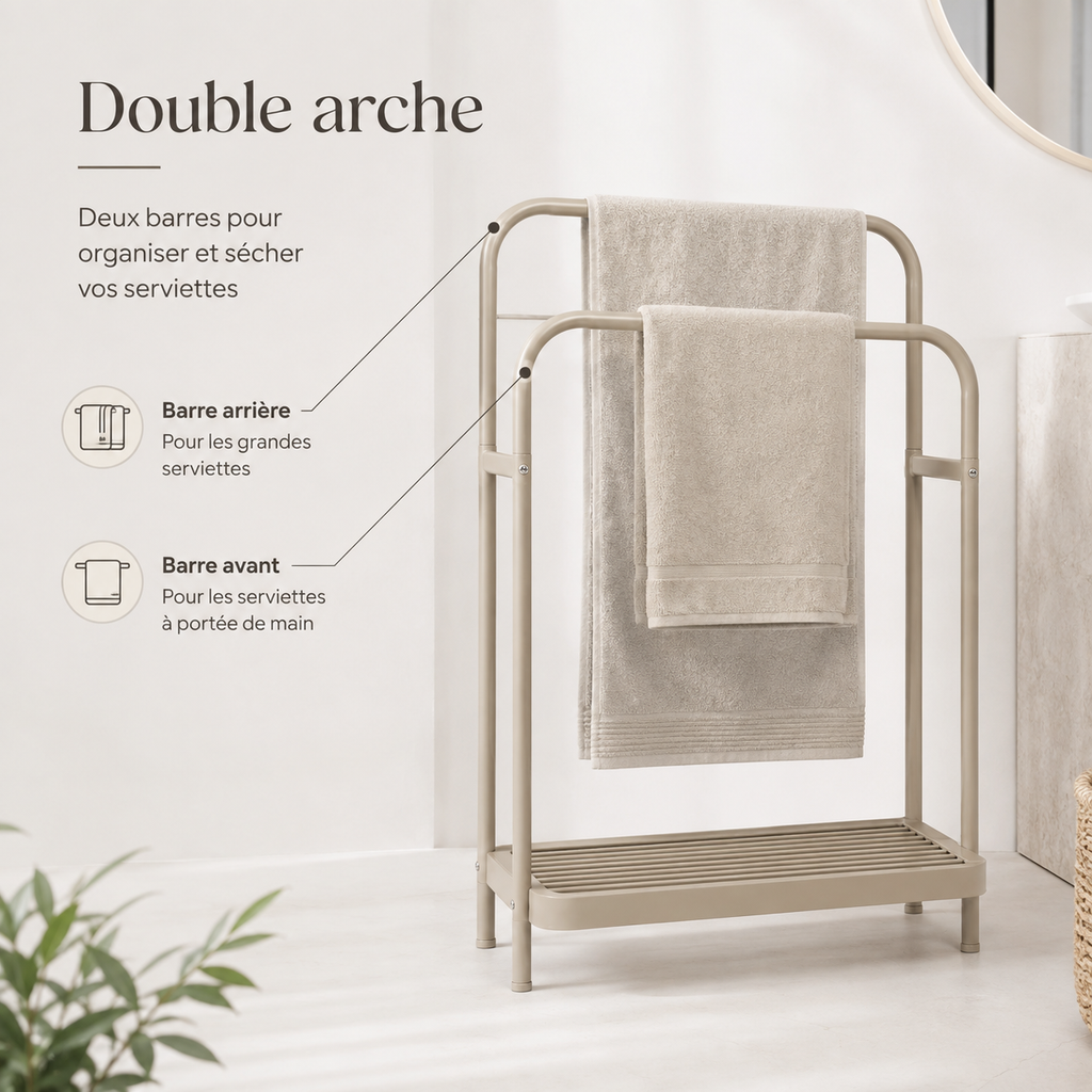 Porte-Serviettes Autoportant à Double Arche – Beige
