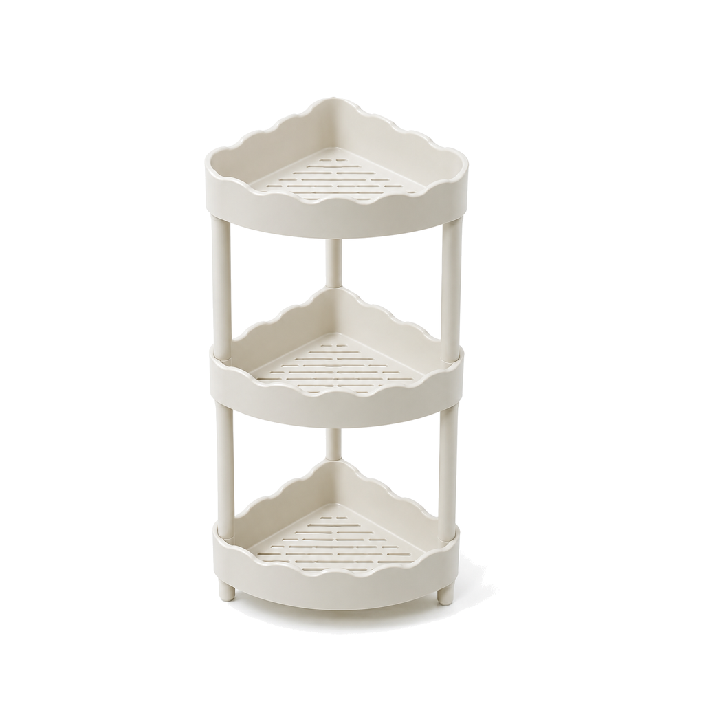 Étagère d’Angle de Douche 3 Niveaux à Bords Ondulés – Ivoire