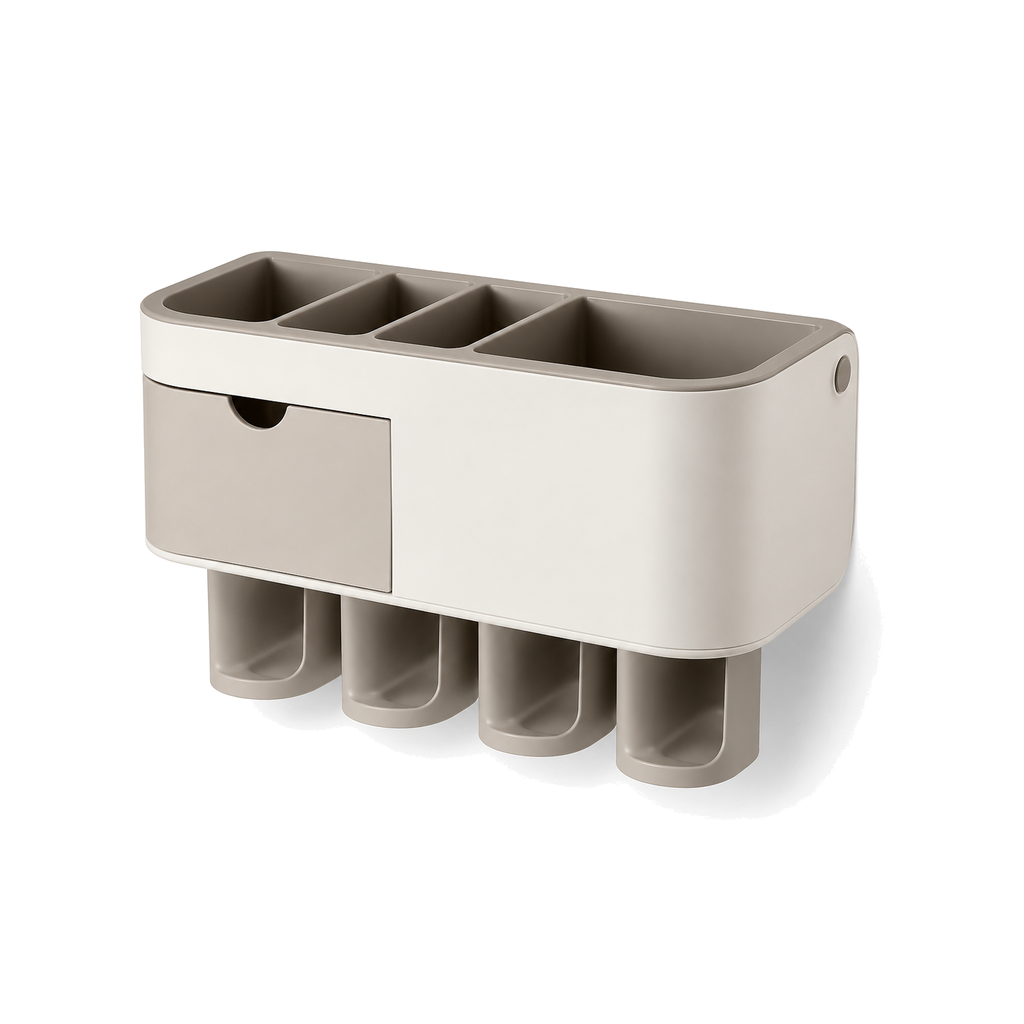 Organisateur Mural pour Brosses à Dents avec Tiroir – Beige