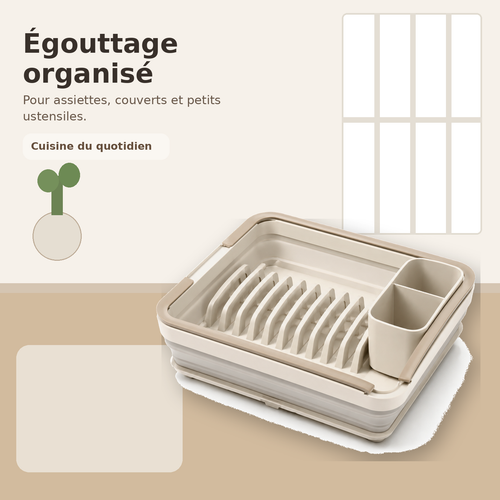 Égouttoir Pliable avec Porte-Couverts Amovible – Ivoire