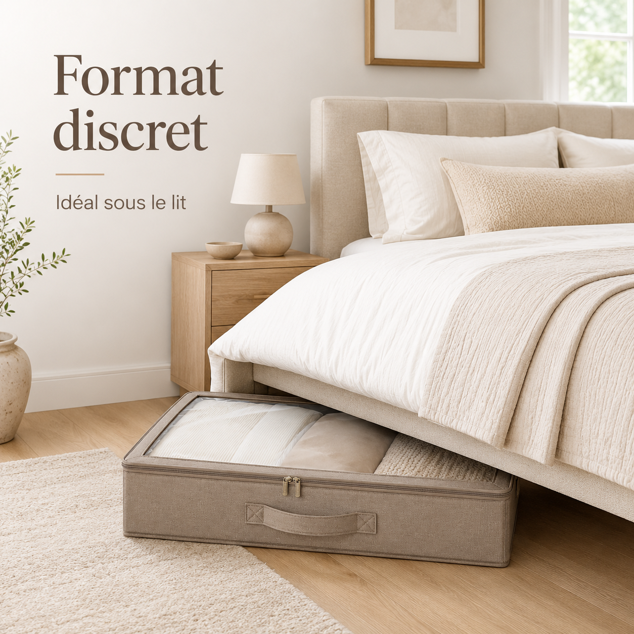 Boîte de Rangement Sous Lit avec Fenêtre Transparente – Taupe