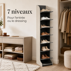 Étagère à Chaussures Verticale 7 Niveaux – Beige et Anthracite