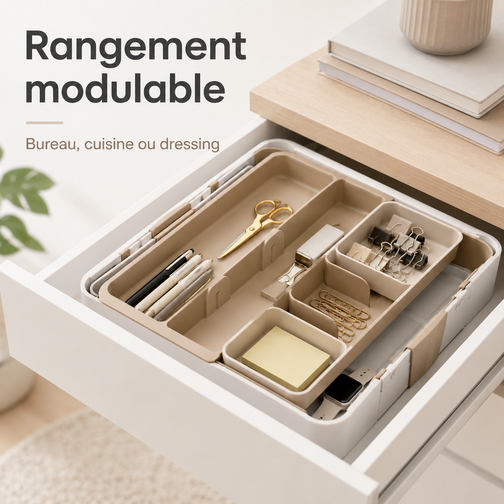 Organisateur de Tiroir Modulable à Plateaux Coulissants – Beige