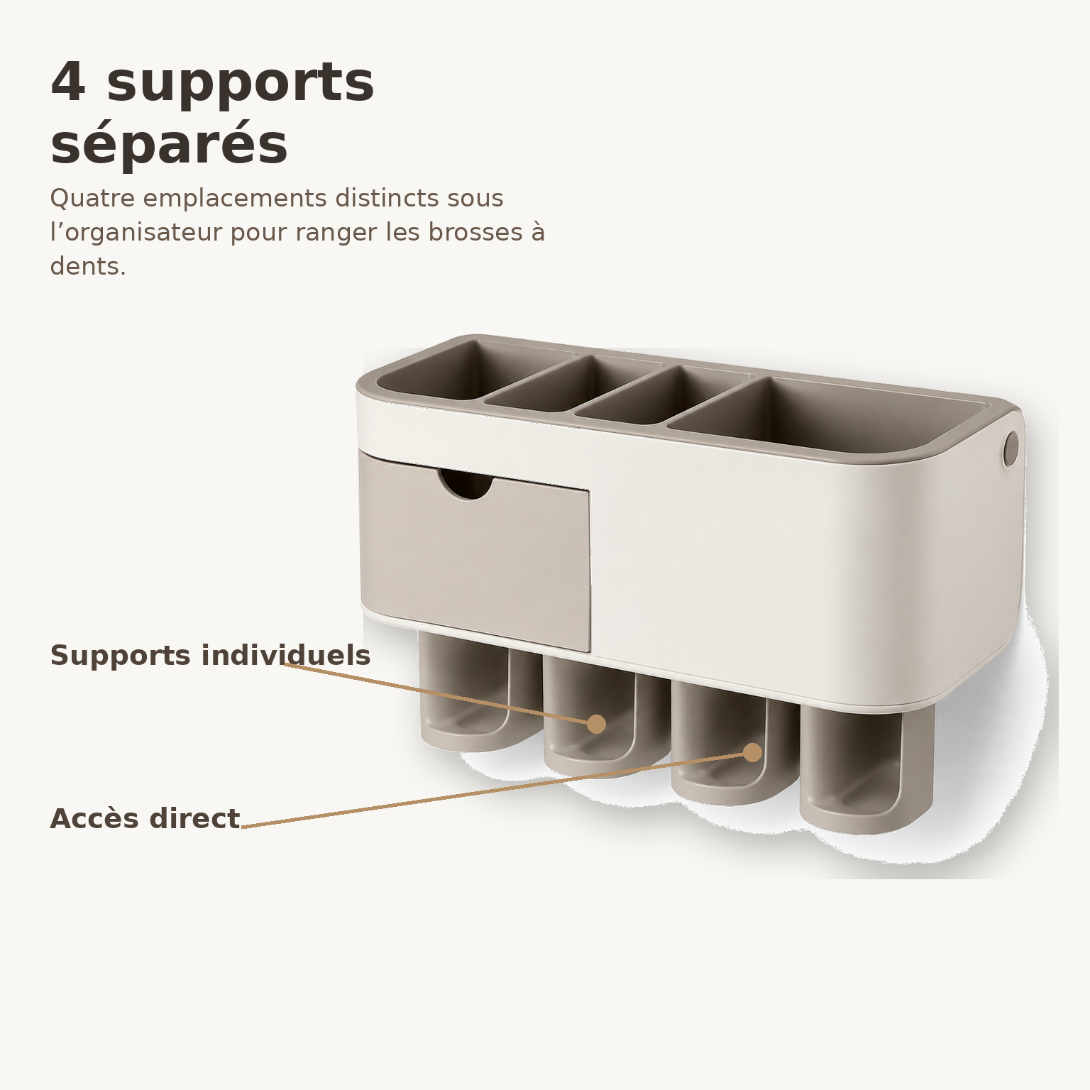 Organisateur Mural pour Brosses à Dents avec Tiroir – Beige