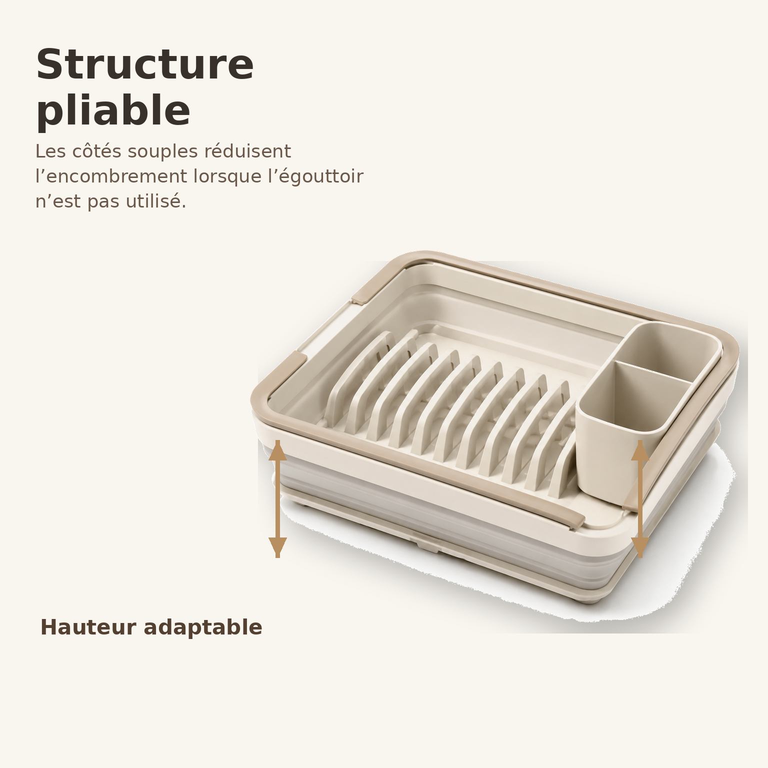 Égouttoir Pliable avec Porte-Couverts Amovible – Ivoire