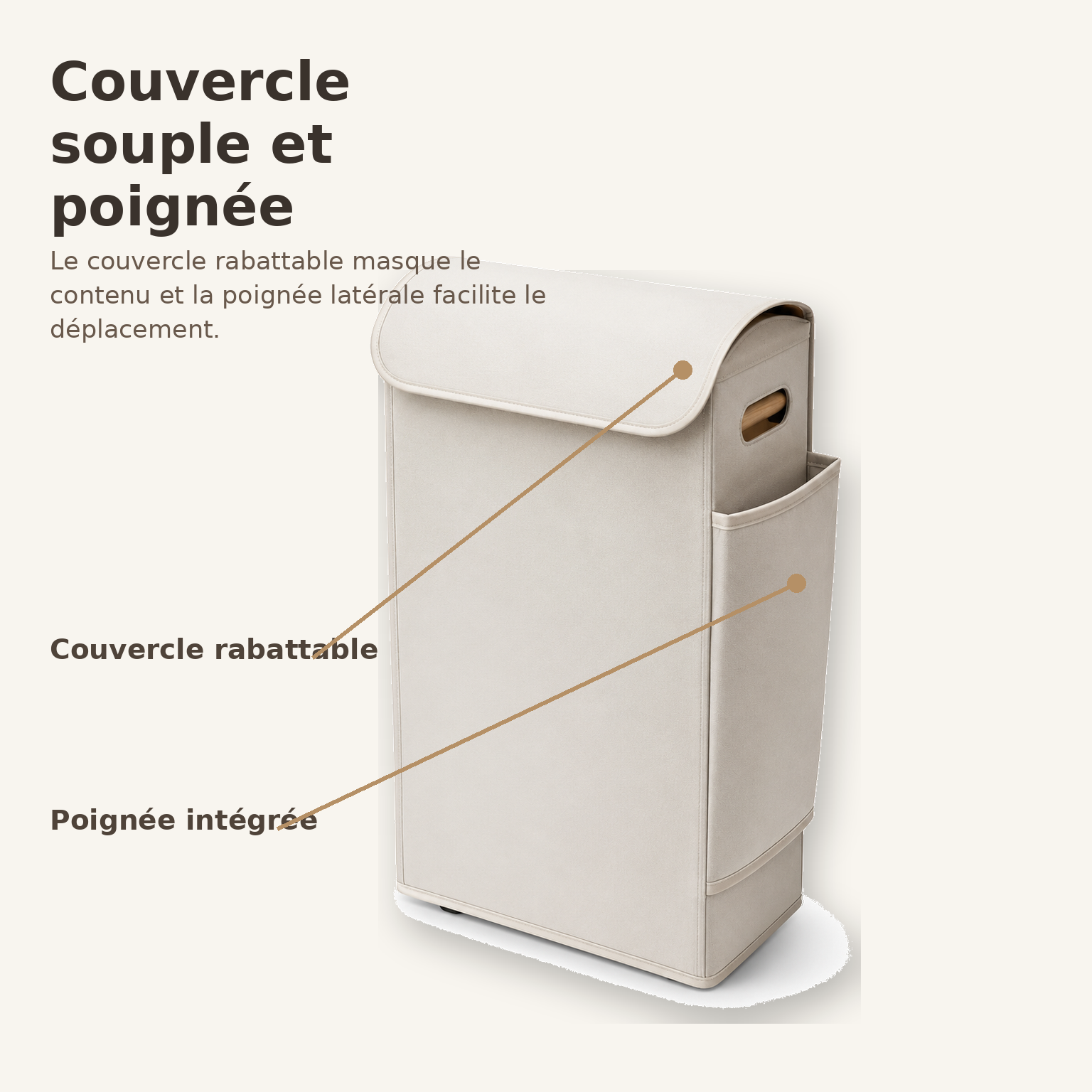 Panier à Linge Étroit avec Poche Latérale – Beige
