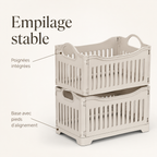Bac de Rangement Empilable à Parois Ajourées – Ivoire