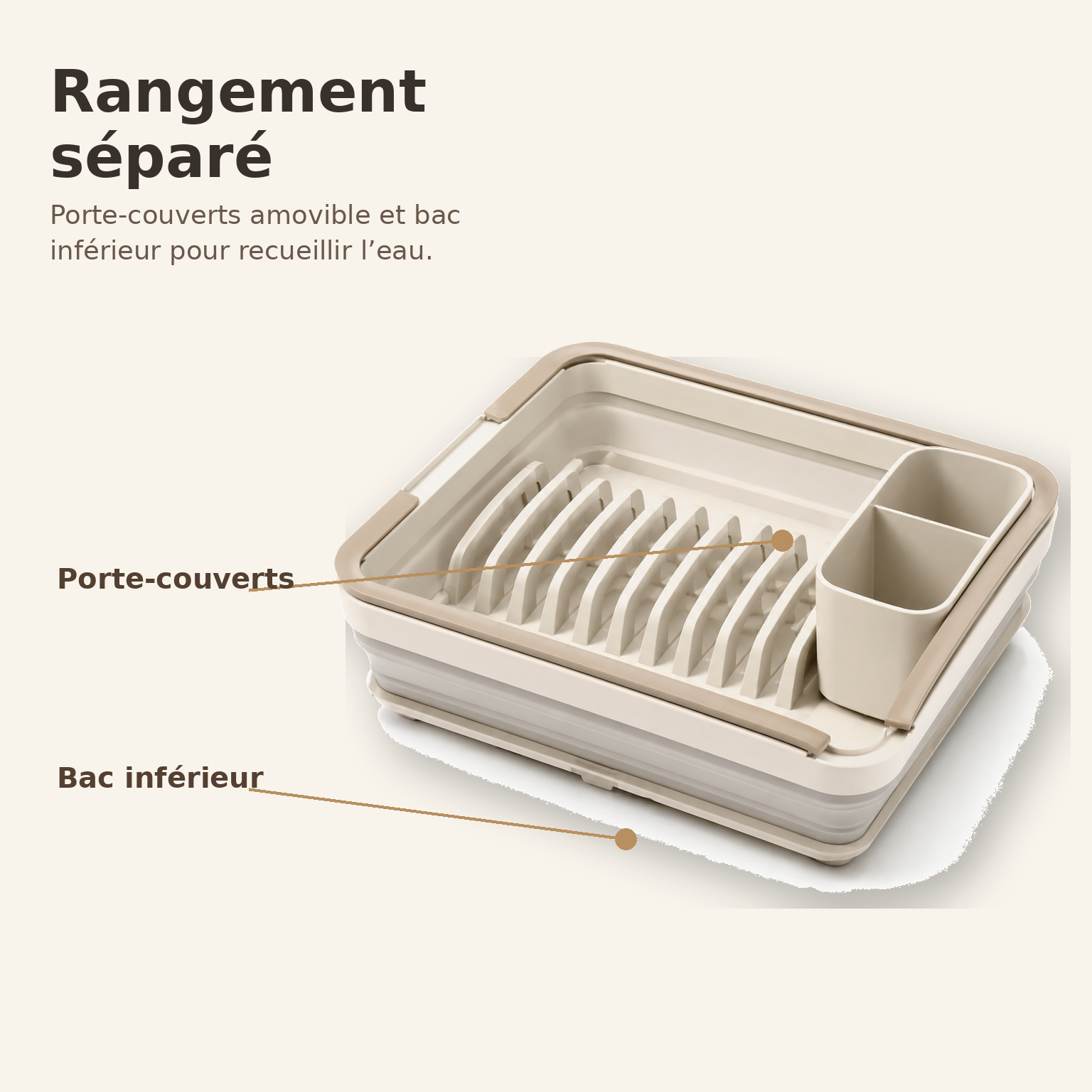 Égouttoir Pliable avec Porte-Couverts Amovible – Ivoire