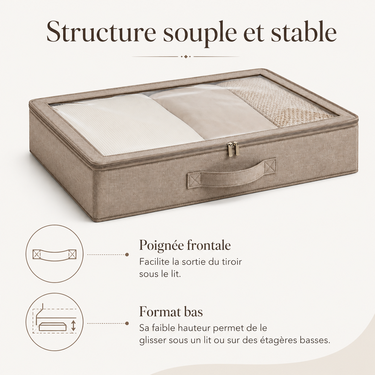 Boîte de Rangement Sous Lit avec Fenêtre Transparente – Taupe