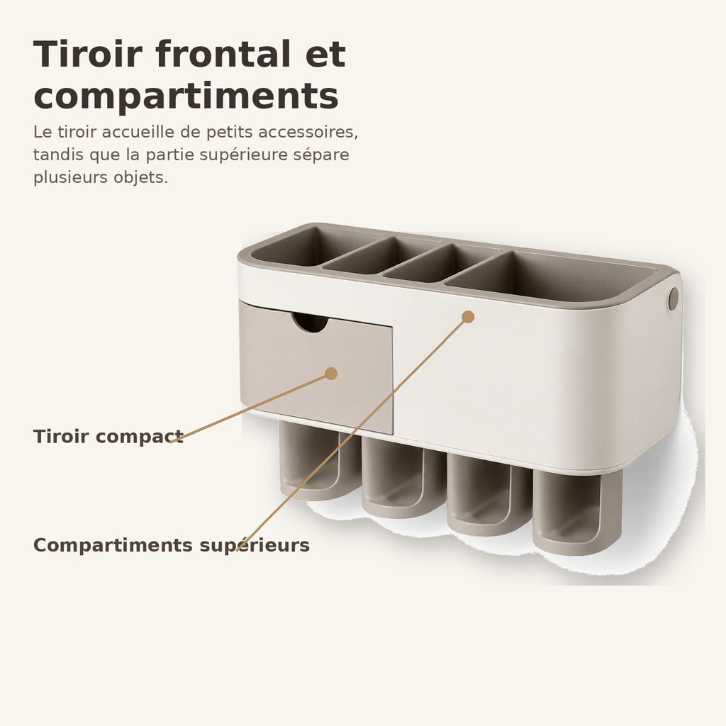 Organisateur Mural pour Brosses à Dents avec Tiroir – Beige