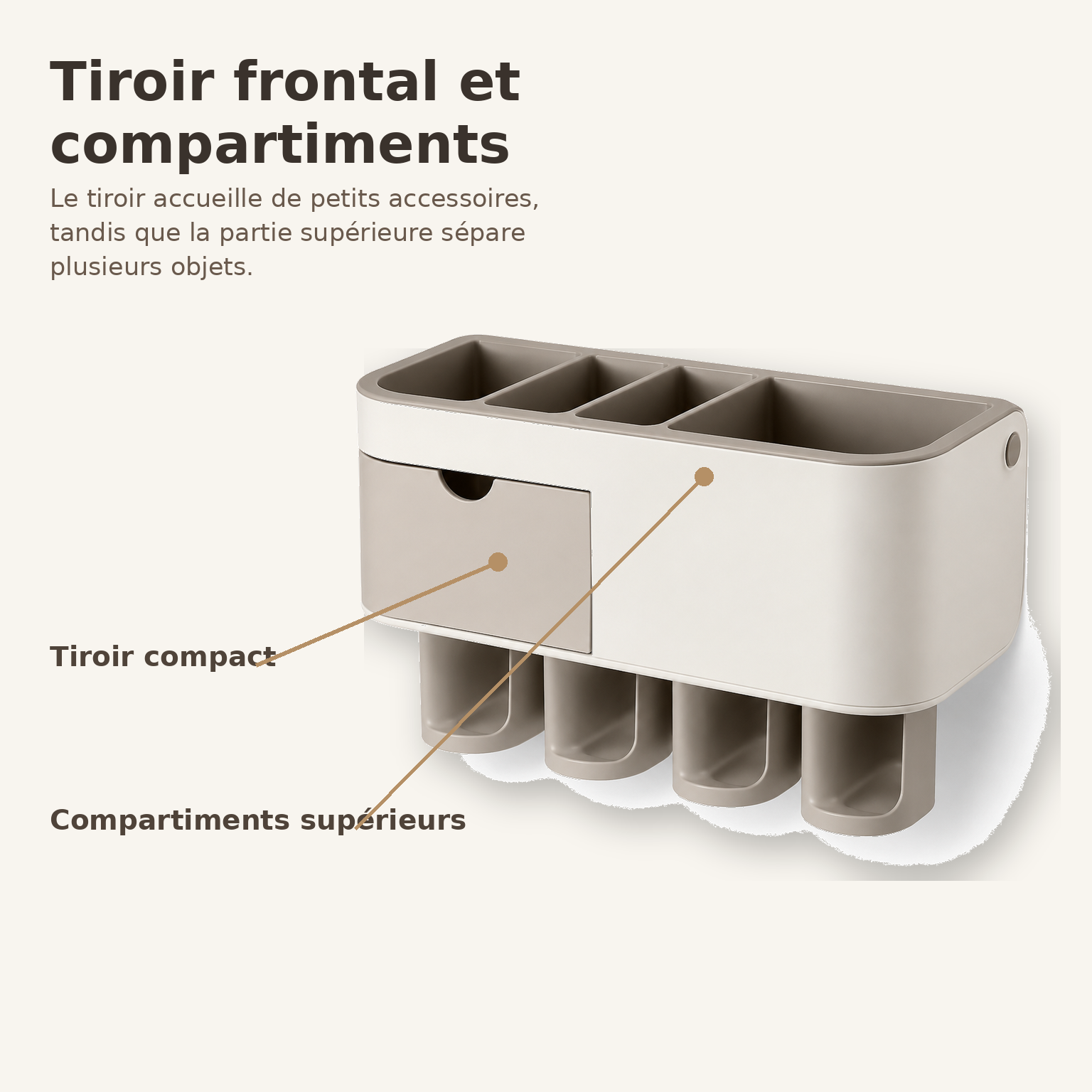 Organisateur Mural pour Brosses à Dents avec Tiroir – Beige