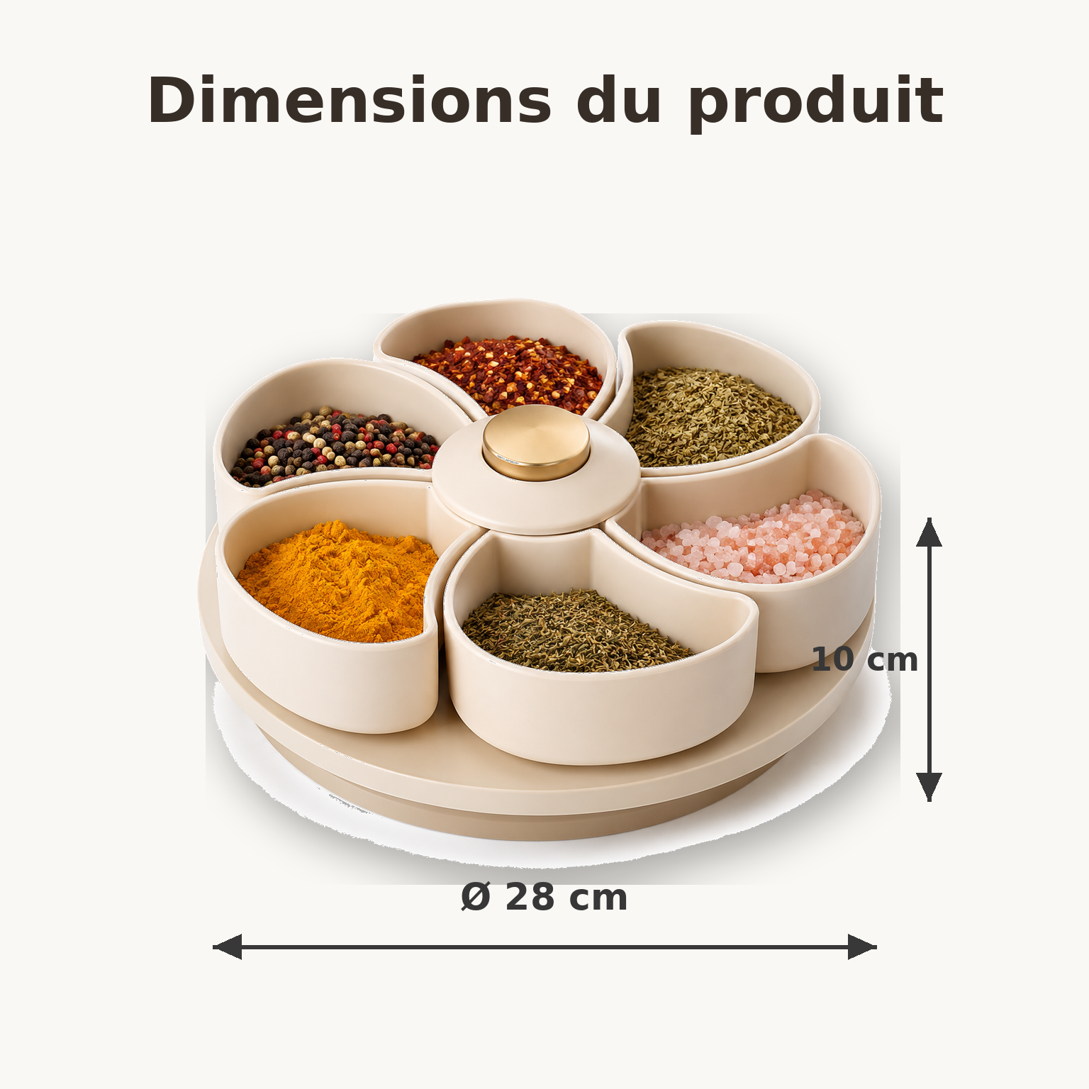 Organisateur à Épices Rotatif 6 Compartiments – Beige