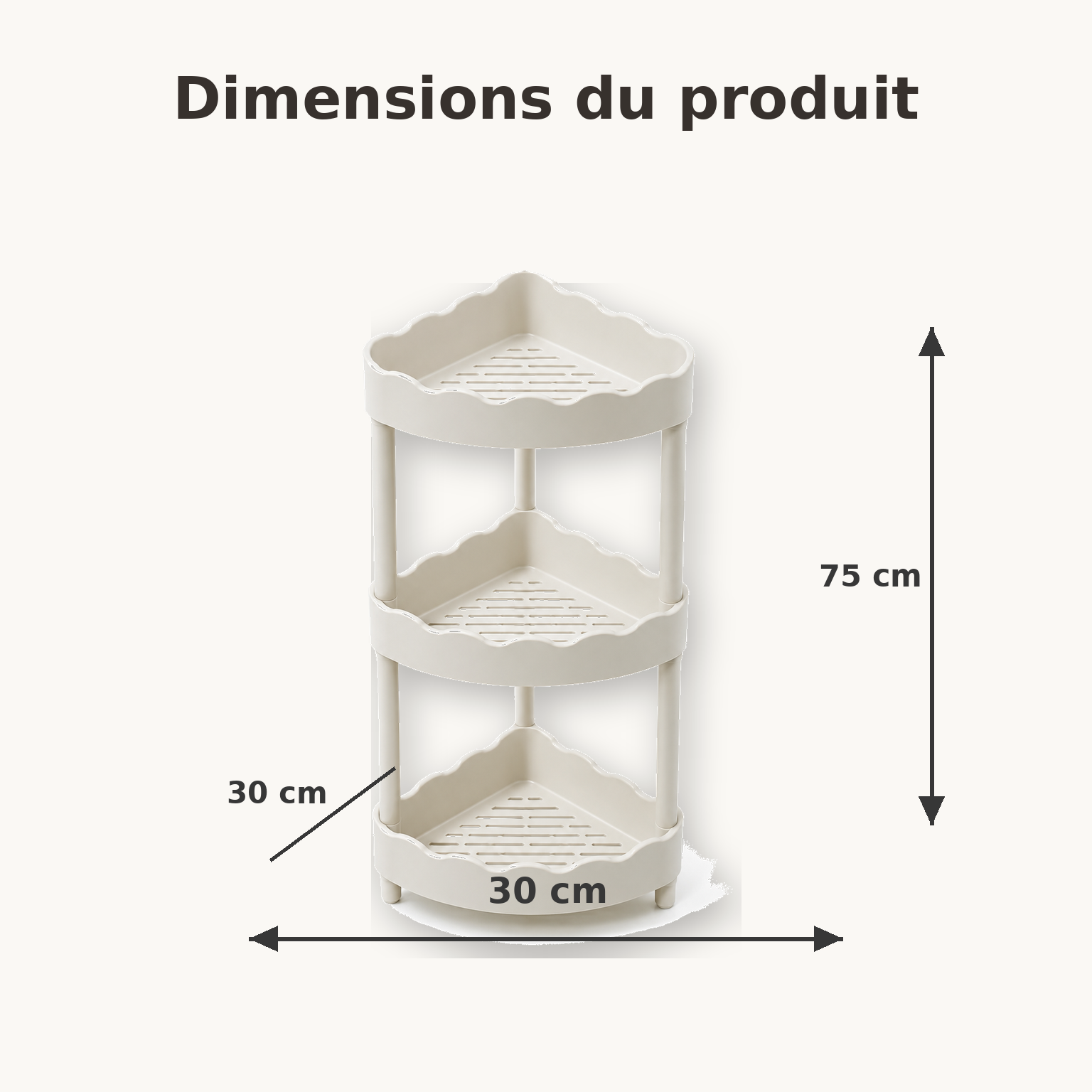 Étagère d’Angle de Douche 3 Niveaux à Bords Ondulés – Ivoire