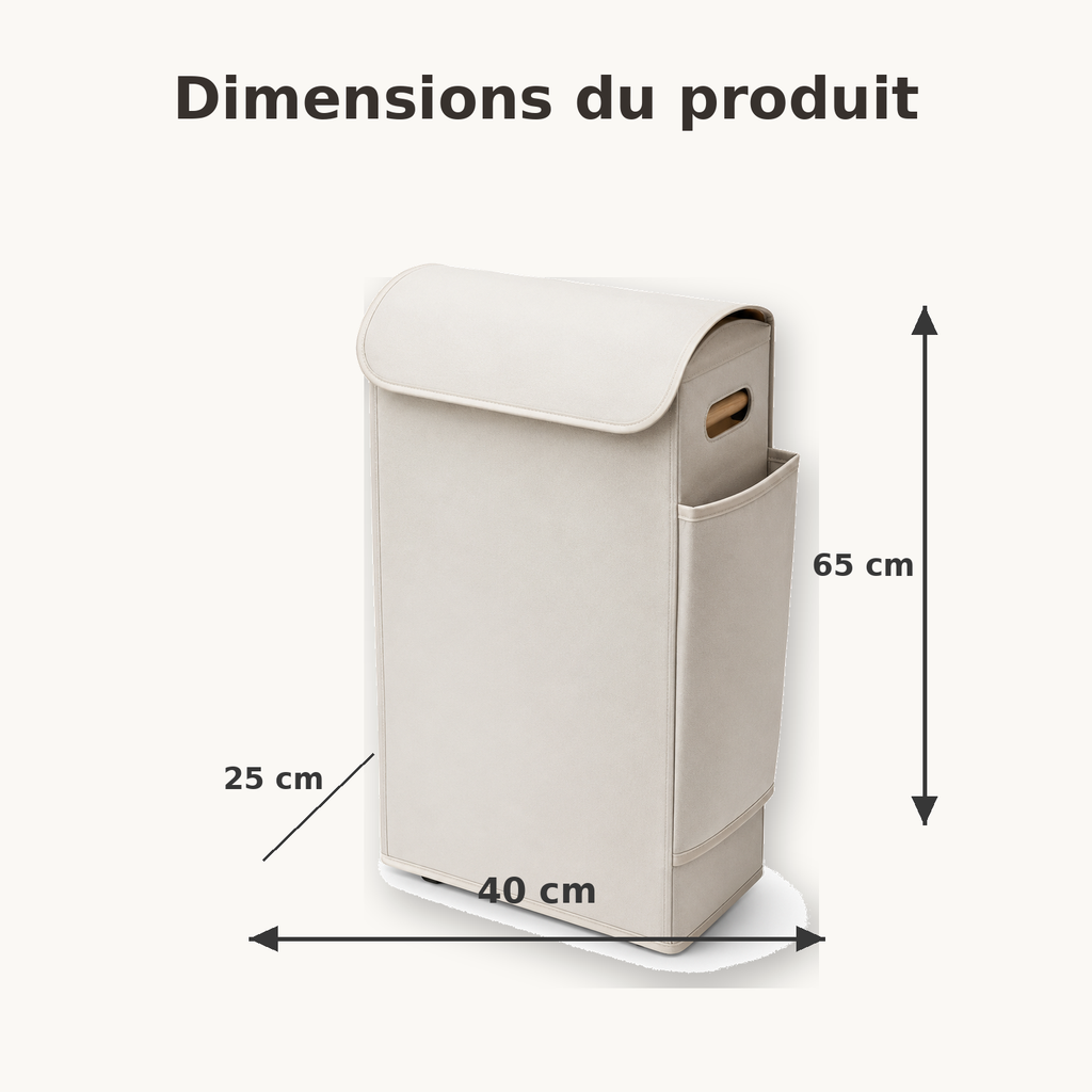 Panier à Linge Étroit avec Poche Latérale – Beige