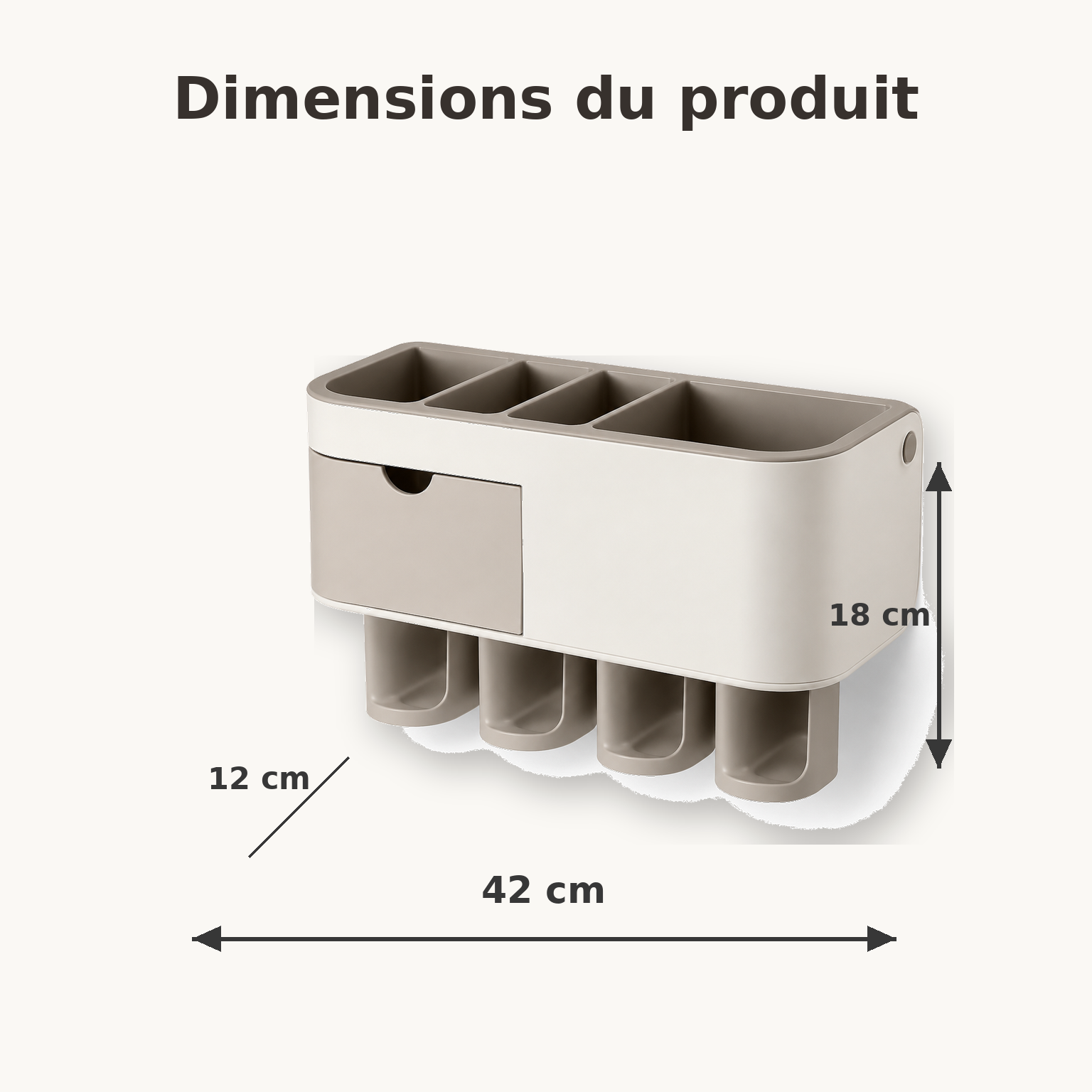 Organisateur Mural pour Brosses à Dents avec Tiroir – Beige