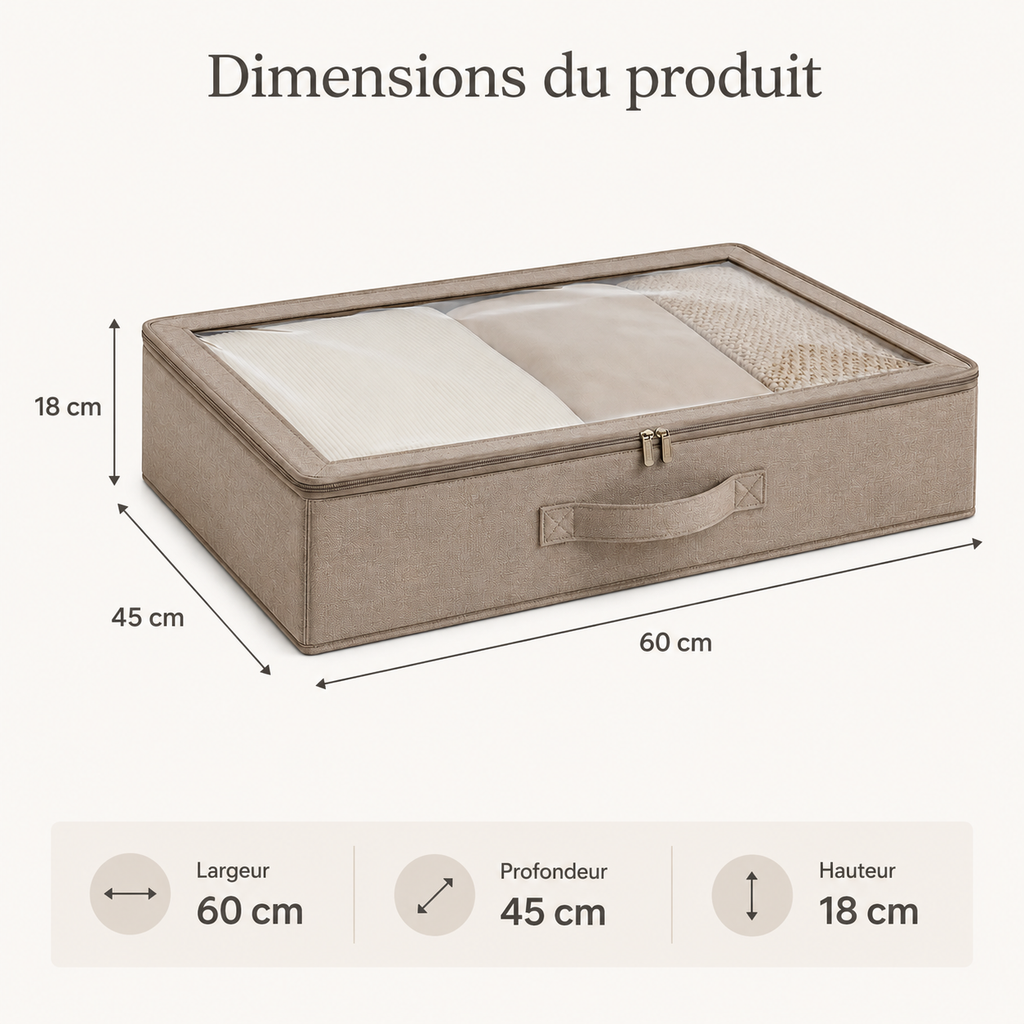 Boîte de Rangement Sous Lit avec Fenêtre Transparente – Taupe