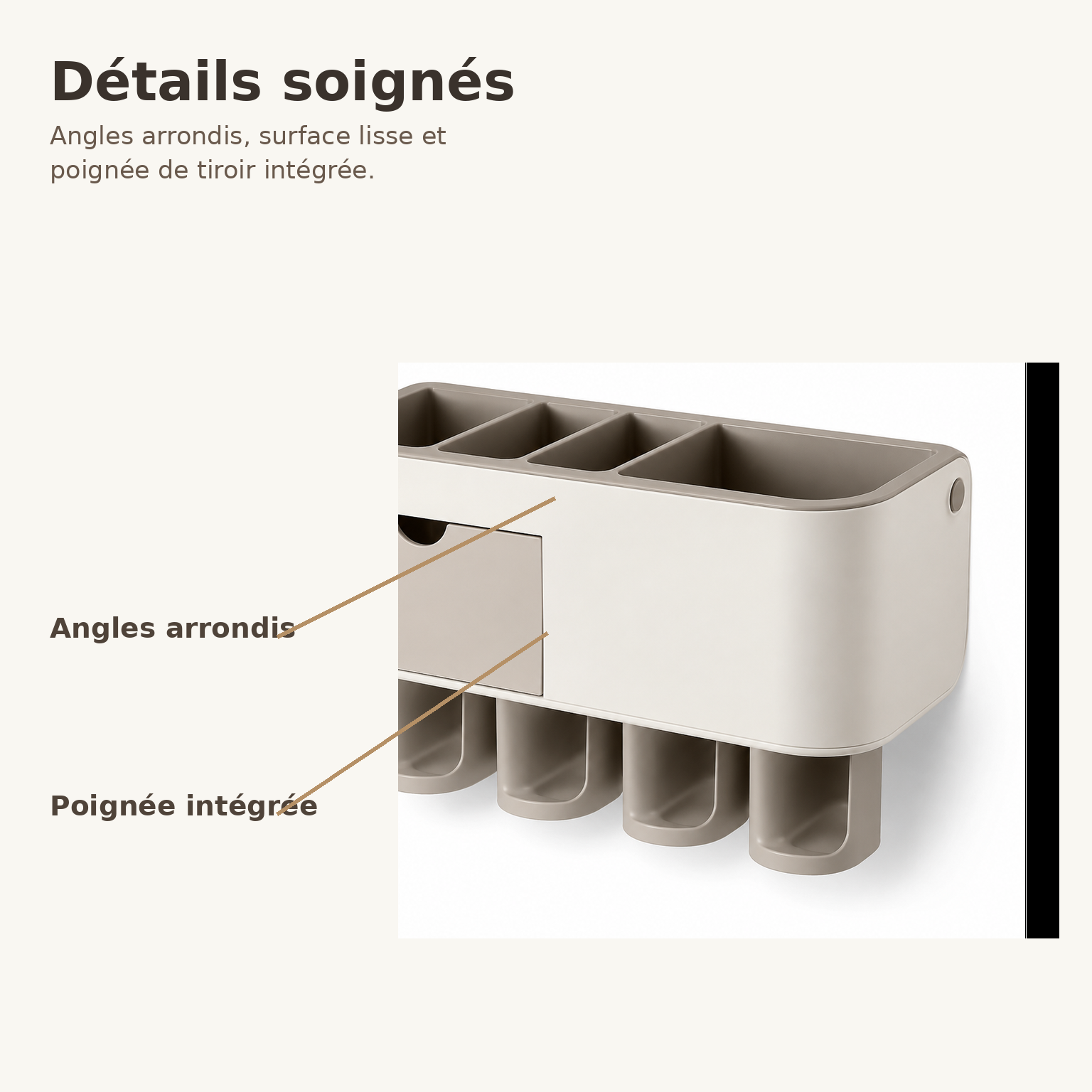 Organisateur Mural pour Brosses à Dents avec Tiroir – Beige
