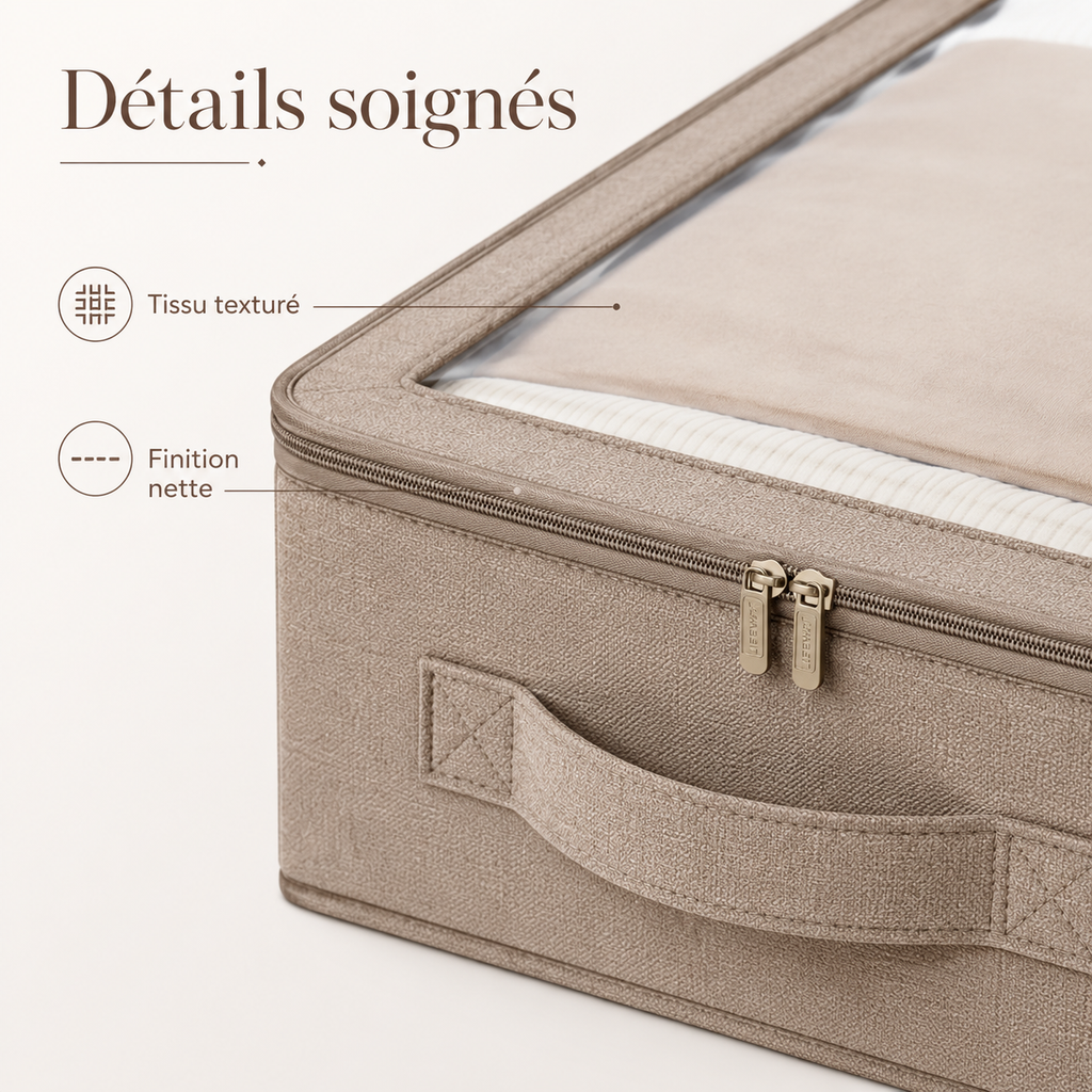Boîte de Rangement Sous Lit avec Fenêtre Transparente – Taupe