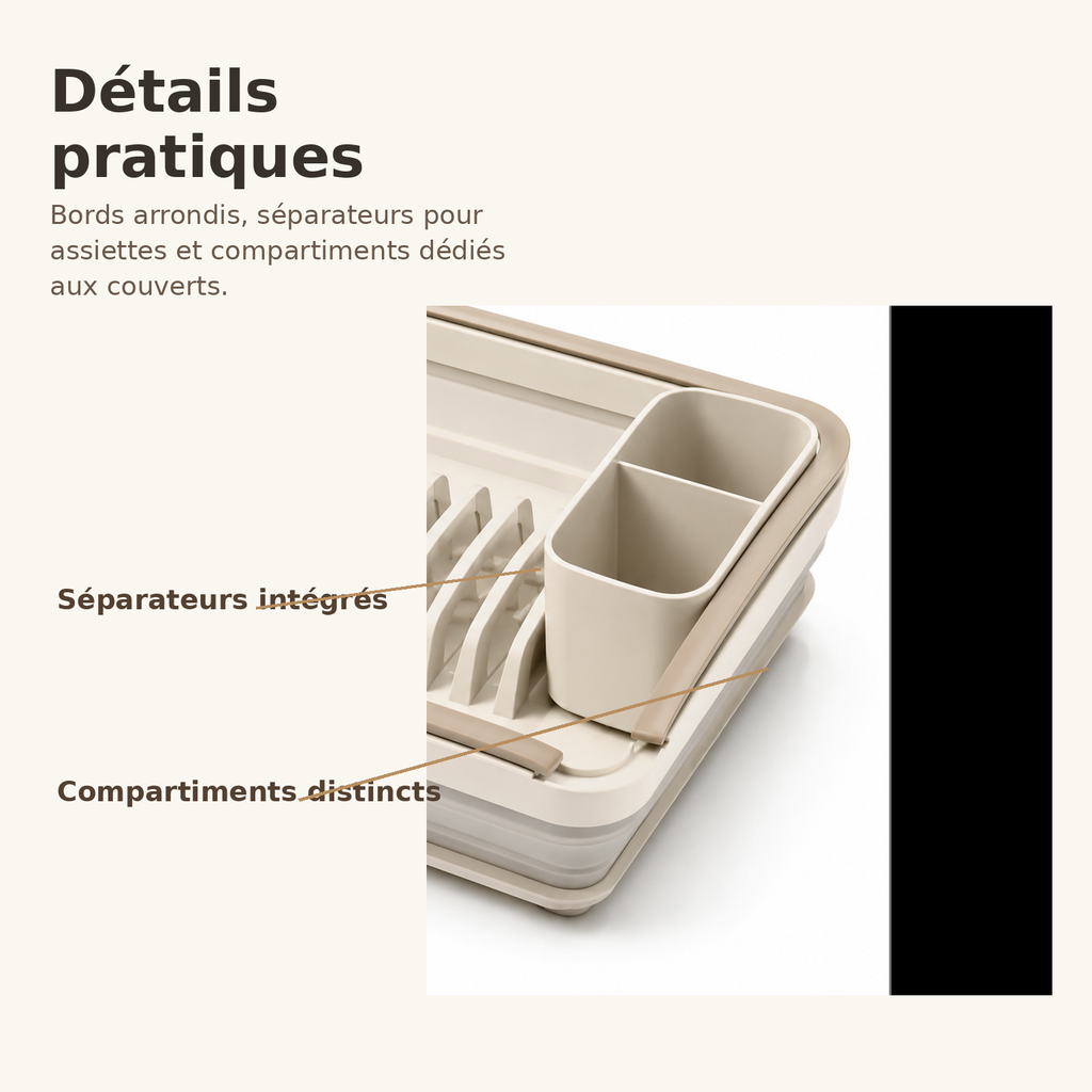 Égouttoir Pliable avec Porte-Couverts Amovible – Ivoire
