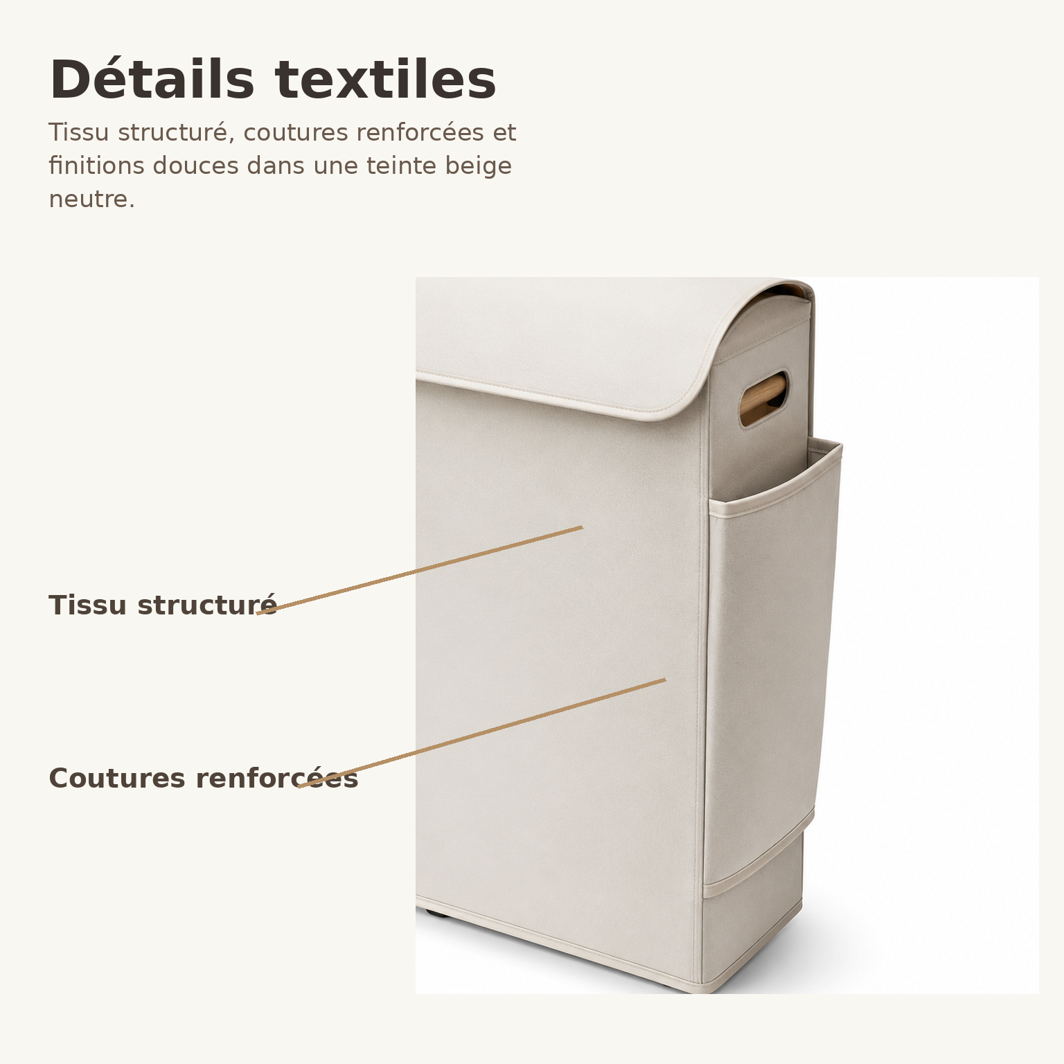 Panier à Linge Étroit avec Poche Latérale – Beige