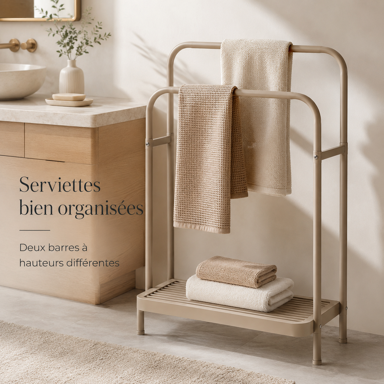 Porte-Serviettes Autoportant à Double Arche – Beige