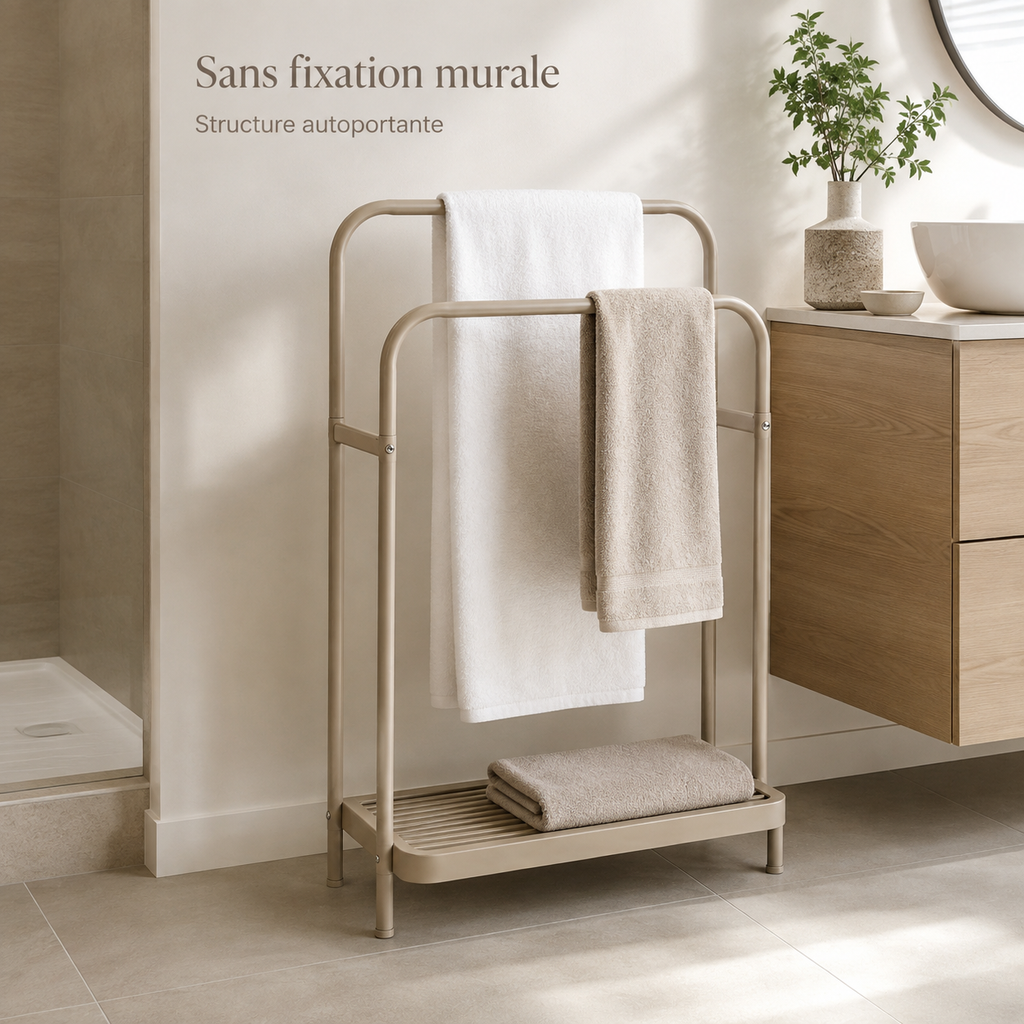Porte-Serviettes Autoportant à Double Arche – Beige
