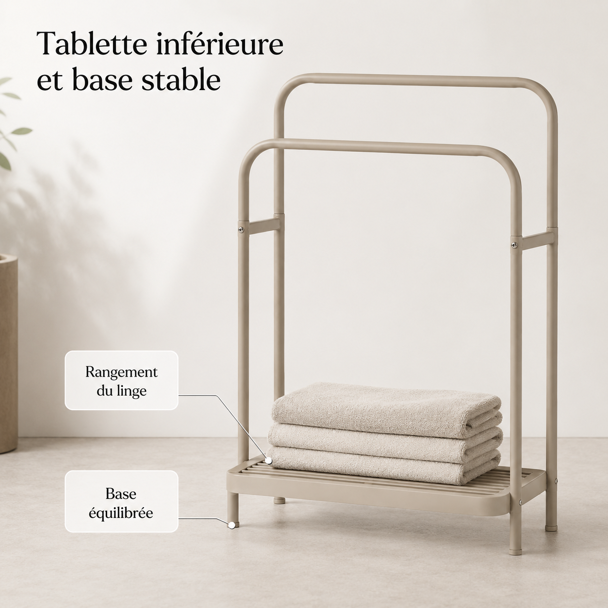 Porte-Serviettes Autoportant à Double Arche – Beige